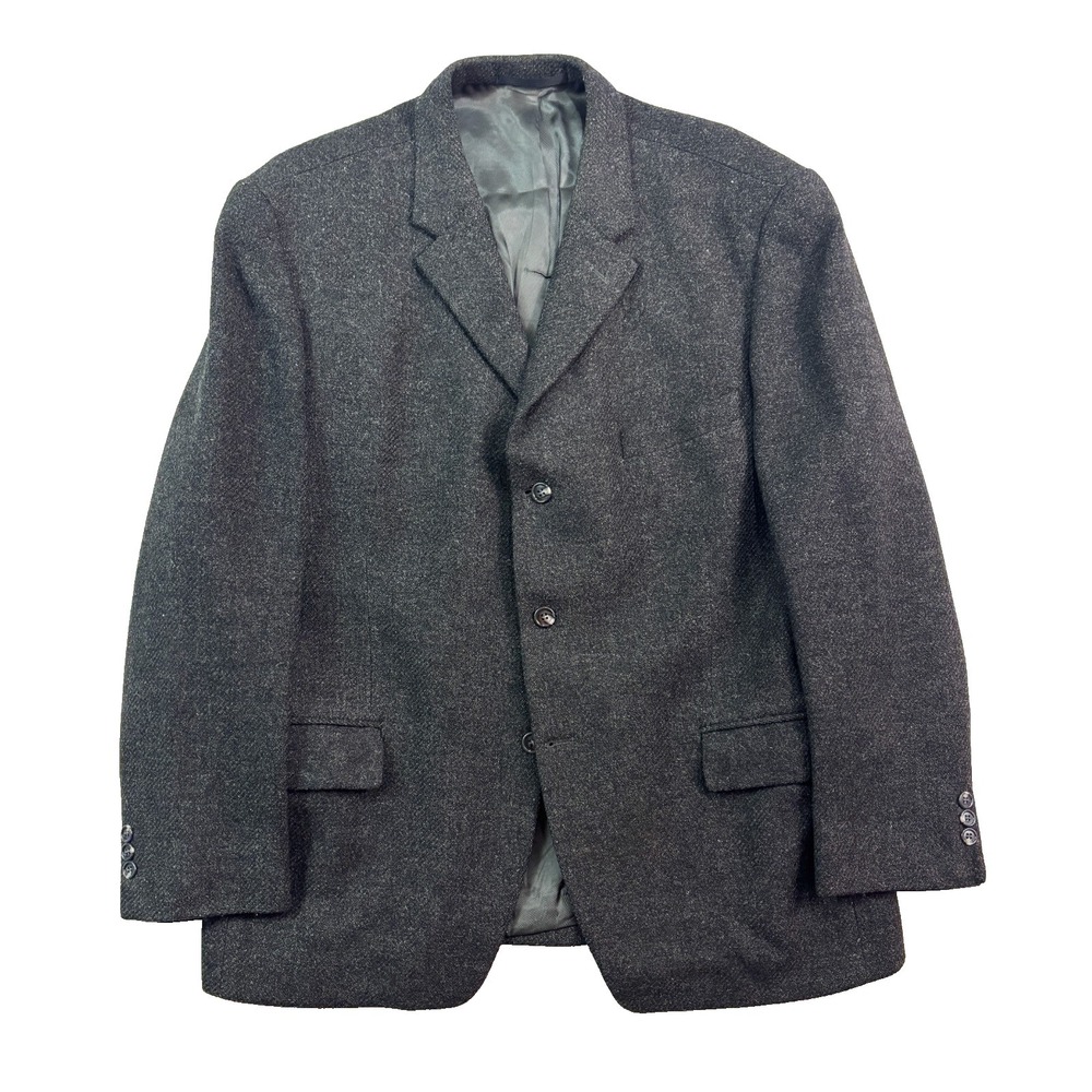 vtg 60s Scotland Tweed 44R 46R Charcoal Heavy Wool Blazer Jacket Sport Coat